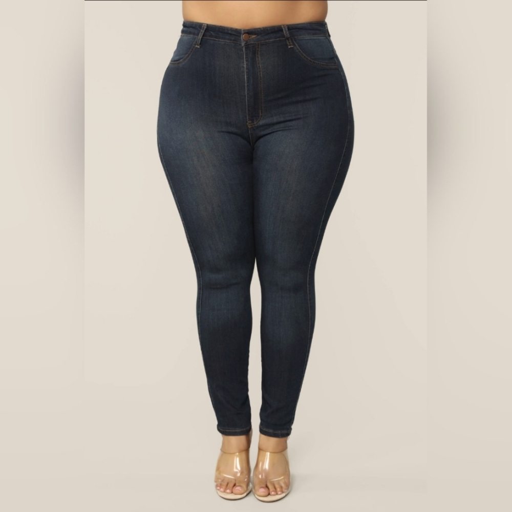Plus Size Classic High Waist Skinny Dark Denim-Size 3X